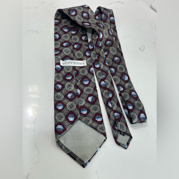 Givenchy Vintage Burgundy and Blue Geometric Tie